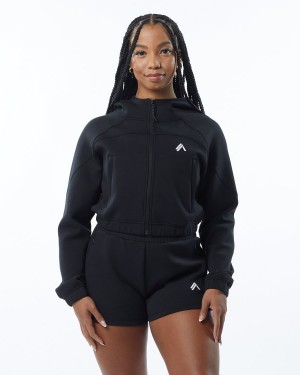 Women's Alphalete ELMTS Full-Zip Crop Jacket Jackets Black | 7420-WCFAE