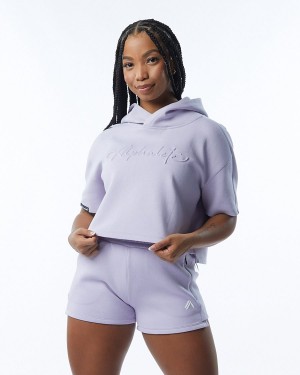 Women's Alphalete ELMTS Half Sleeve Hoodie Hoodie Lilac | 6548-DNKGO