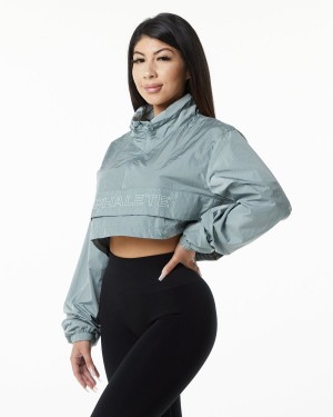 Women's Alphalete Endure Crop Jacket Jackets Steel Blue | 9640-JNQHM