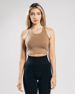 Women's Alphalete Essential Crop Tank Tank Top Dark Tan | 7830-JENPZ