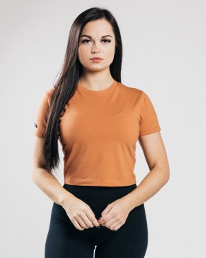 Women's Alphalete Essential Short Sleeve Crop Shirts Clay | 7634-DUBOC