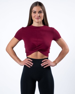 Women's Alphalete Evo Twist Crop Shirts Ruby Red | 8391-UPXJC