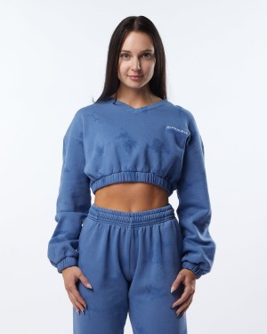 Women's Alphalete HCTS Sweater Jackets Blue Moon | 4852-NXRVJ