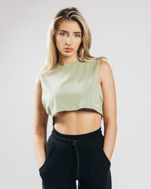 Women's Alphalete Heavy Cotton Cropped Cutoff Tank Top Matcha | 5480-RGMUO