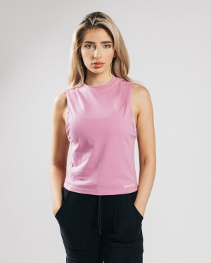 Women's Alphalete Heavy Cotton Cutoff Tank Top Pastel Pink | 5370-KDITM