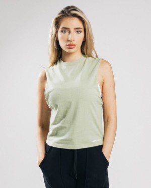 Women's Alphalete Heavy Cotton Cutoff Tank Top Matcha | 6037-RMADF