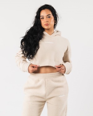 Women's Alphalete King Crop Hoodie Hoodie Vanilla | 7031-STBAJ