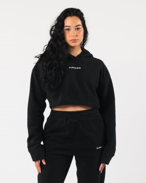 Women's Alphalete King Crop Hoodie Hoodie Black | 4608-EPDSV