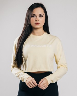 Women's Alphalete Outlined Long Sleeve Crop Long Sleeve Sea Salt | 0685-TBDAN