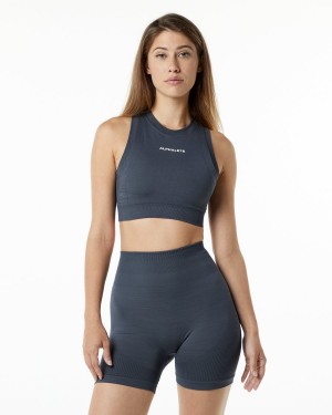 Women's Alphalete Ozone Crop Bra Sports Bra Carbon | 9480-DHJGS