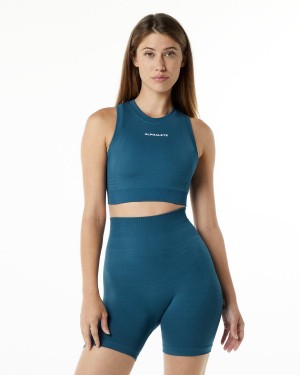 Women's Alphalete Ozone Crop Bra Sports Bra Atlantic Blue | 7150-HTJVC