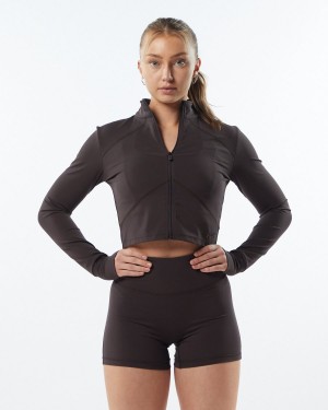 Women's Alphalete Pulse Jacket Jackets Obscure Grey | 8247-FBTLY