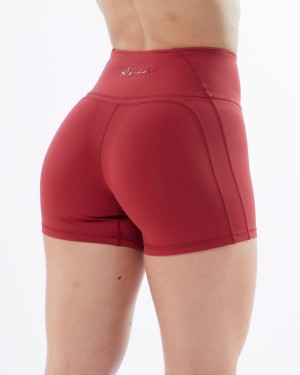 Women's Alphalete Pulse Surge Short 4" Shorts Tartan Red | 1940-CXHIM