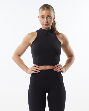 Women's Alphalete Pulse Zip Tank Tank Top Blackout | 8693-JMLQU