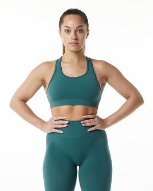 Women's Alphalete Revival Bra Sports Bra Pier Blue | 3920-QTBCK