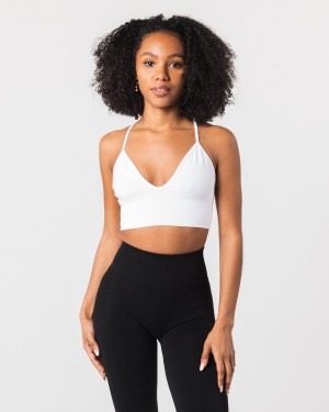 Women's Alphalete Seamless Ribbed Bra Sports Bra White | 6510-CEPFB