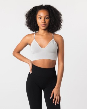 Women's Alphalete Seamless Ribbed Bra Sports Bra Oyster Grey | 1975-HUTIA