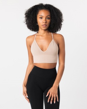 Women's Alphalete Seamless Ribbed Bra Sports Bra Linen | 3096-PXVBY