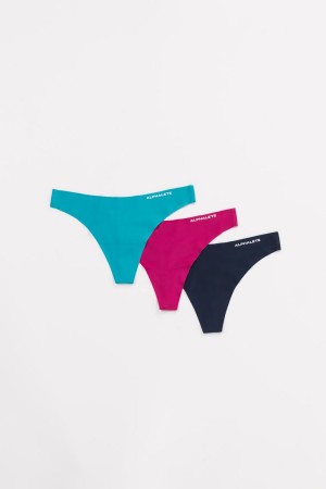 Women's Alphalete Seamless Thong 3pk Underwear Turquoise / Fuchsia / Midnight | 6872-DKMAC