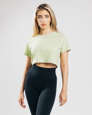 Women's Alphalete Signature Mesh Crop Shirts Light Green | 2178-FZAJQ