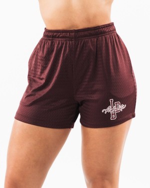 Women's Alphalete Signature Mesh Short 4" Shorts Sangria | 3795-TDNHB