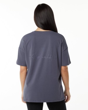 Women's Alphalete Signature Oversized Tee Shirts Muted Purple | 3486-ADWLG