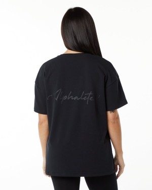 Women's Alphalete Signature Oversized Tee Shirts Black | 7943-IHFJB