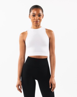 Women's Alphalete Stratus Crop Tank Tank Top White | 5146-DKNHU