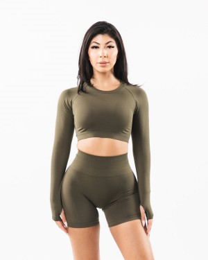 Women's Alphalete Stratus LS Crop Long Sleeve Oak | 3671-ANCXR