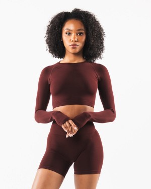 Women's Alphalete Stratus LS Crop Long Sleeve Sangria | 5948-MONGL