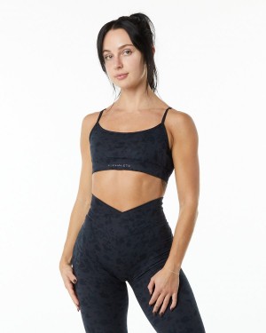 Women's Alphalete Surface Limitless Bra Sports Bra Pebble Print Black | 8106-TAHIO