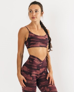 Women's Alphalete Surface Limitless Bra Sports Bra Burgundy Canvas Camo | 2659-JCELK