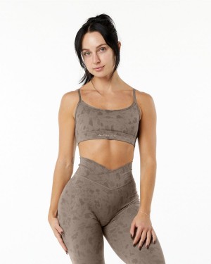 Women's Alphalete Surface Limitless Bra Sports Bra Pebble Print Mocha | 8647-LNDZC