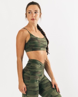 Women's Alphalete Surface Limitless Bra Sports Bra Olive Canvas Camo | 3407-CXUEV