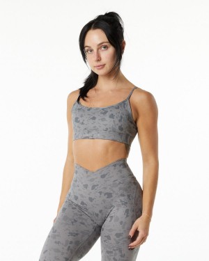 Women's Alphalete Surface Limitless Bra Sports Bra Pebble Print Stone Grey | 6437-PNQTL