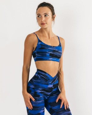 Women's Alphalete Surface Limitless Bra Sports Bra Electric Blue Canvas Camo | 2397-BDOZT