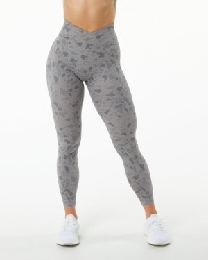 Women's Alphalete Surface Power Legging Leggings Pebble Print Stone Grey | 0324-LFZXB