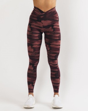 Women's Alphalete Surface Power Legging Leggings Burgundy Canvas Camo | 6897-TZQMX