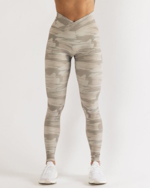 Women's Alphalete Surface Power Legging Leggings Desert Canvas Camo | 6821-HRPBA