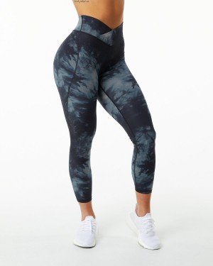 Women's Alphalete Surface Power Legging Leggings Black Oil Stain | 0314-ZFCAE