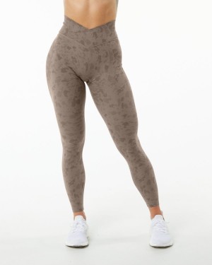 Women's Alphalete Surface Power Legging Leggings Pebble Print Mocha | 6914-BQTGK