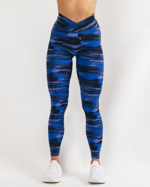 Women's Alphalete Surface Power Legging Leggings Electric Blue Canvas Camo | 0614-RHGTD