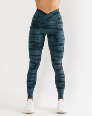 Women's Alphalete Surface Power Legging Leggings Blue Canvas Camo | 7961-LMQFR