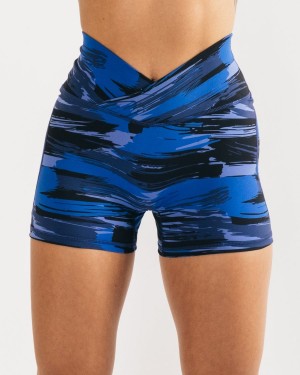 Women's Alphalete Surface Power Short 5" Shorts Electric Blue Canvas Camo | 0389-EQFOB