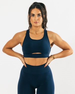 Women's Alphalete Trinity Bra Sports Bra Tuxedo Blue | 8632-ZYHUM