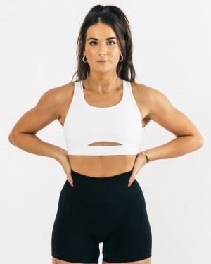 Women's Alphalete Trinity Bra Sports Bra White | 8203-XJWSH