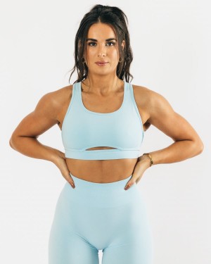 Women's Alphalete Trinity Bra Sports Bra Arctic Blue | 8576-AKMHP