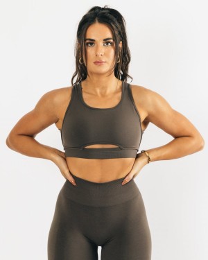 Women's Alphalete Trinity Bra Sports Bra Mocha | 5094-EWTJG