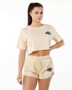 Women's Alphalete Varsity Crop Shirts Tan | 3786-RMYKC