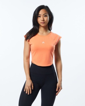 Women's Alphalete Velocity Crop Tee Shirts Electric Peach | 5239-ZMRAP